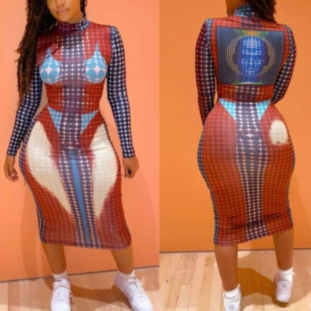 Stasia 3006 Bikini Body: Printed Bodycon Sexy Stretch Dress - Picture 12 of 16